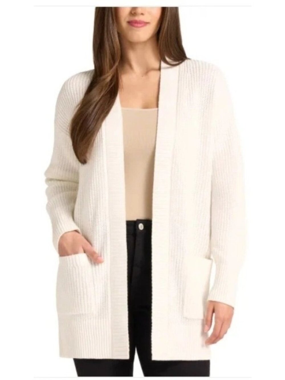 NWT Max & Mia Women's Cardigan Sweater Large Ivory Open Front Knit
